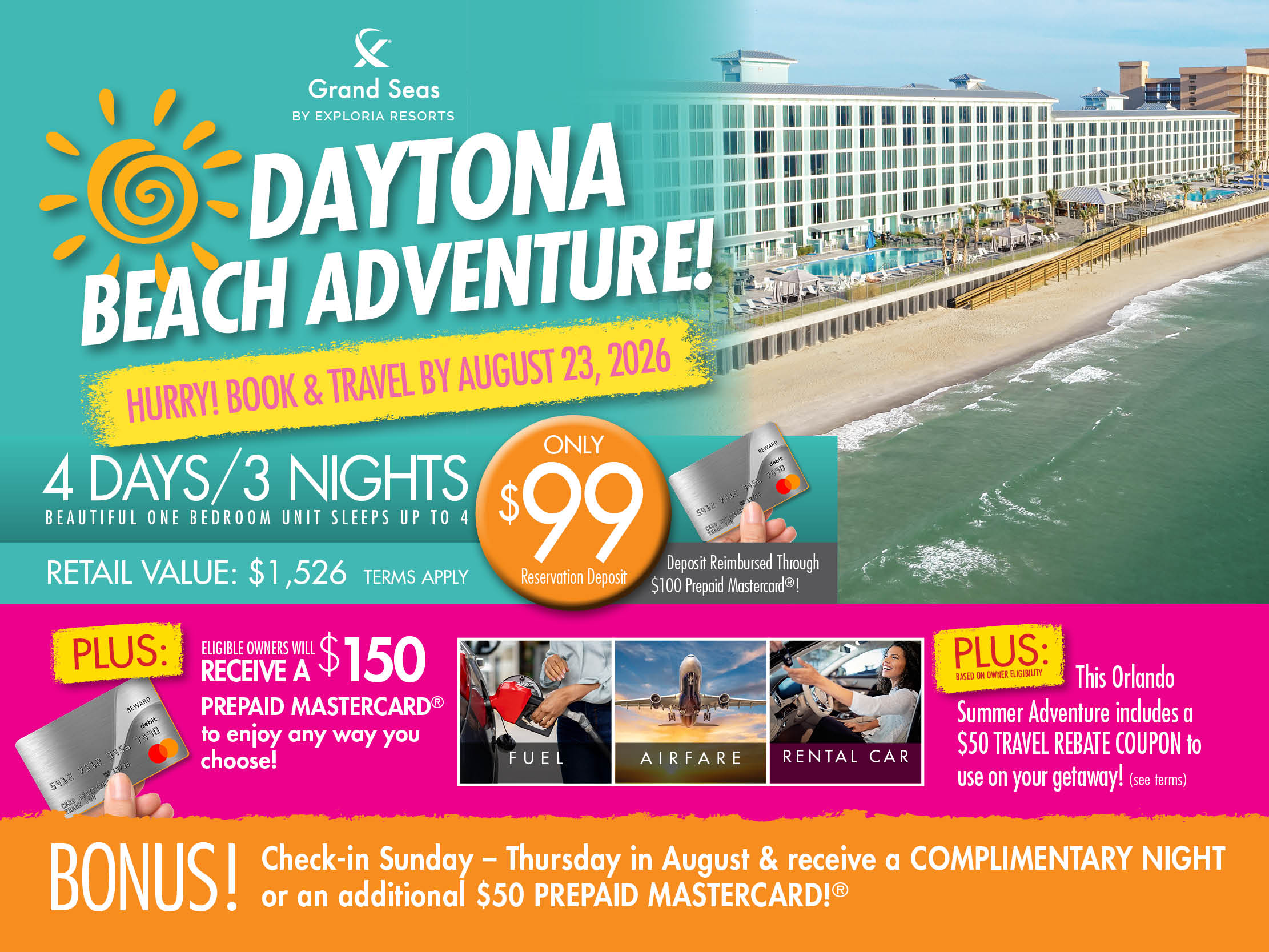 Daytona Beach Adventure | Grand Seas Daytona Beach Resort | 4 Days 3 Nights