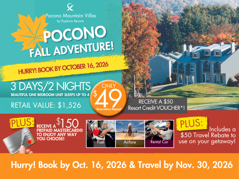 Pocono Fall Adventure | Pocono Mountain Villas By Exploria Resorts | 3 Days 2 Nights