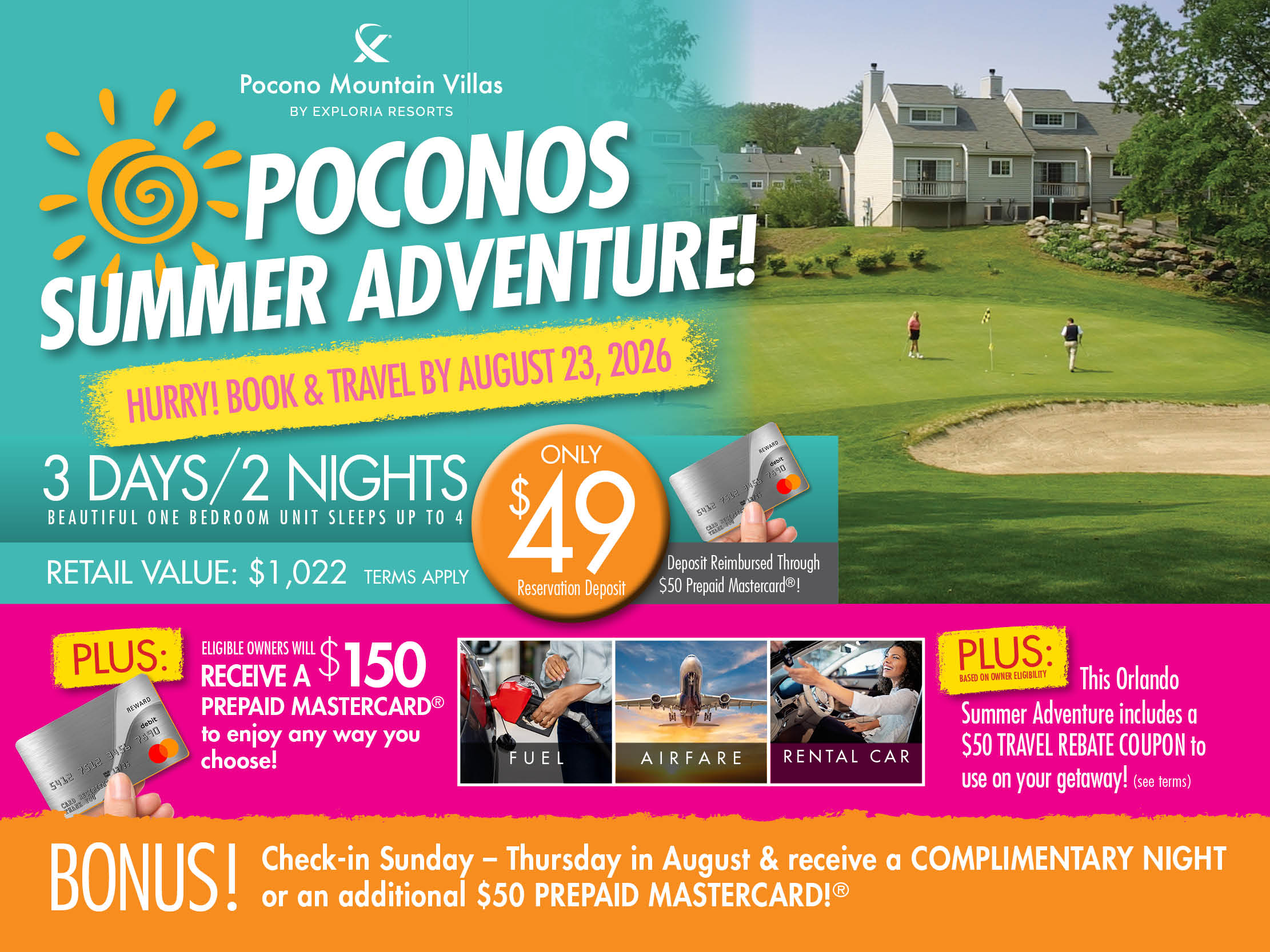 Pocono Summer Adventure | Pocono Mountain Villas By Exploria Resorts | 3 Days 2 Nights