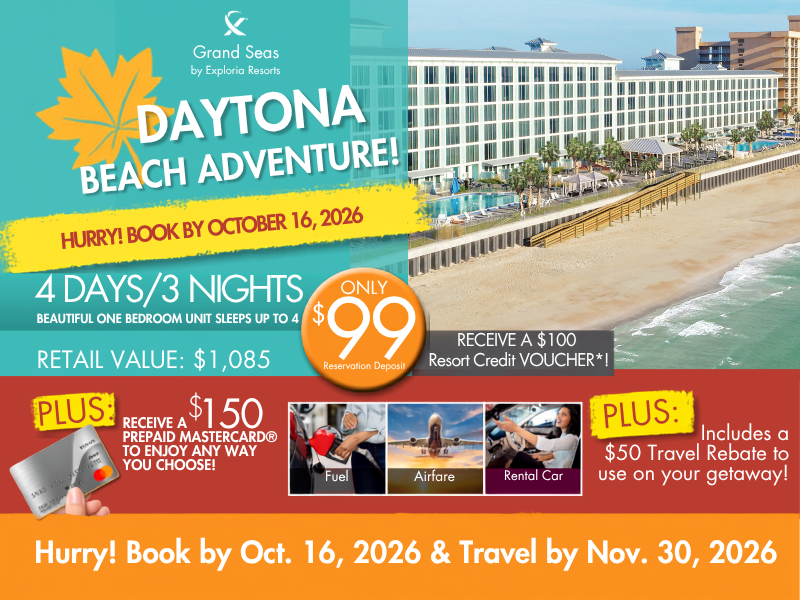 Daytona Beach Fall Adventure | Grand Seas Daytona Beach Resort | 4 Days 3 Nights
